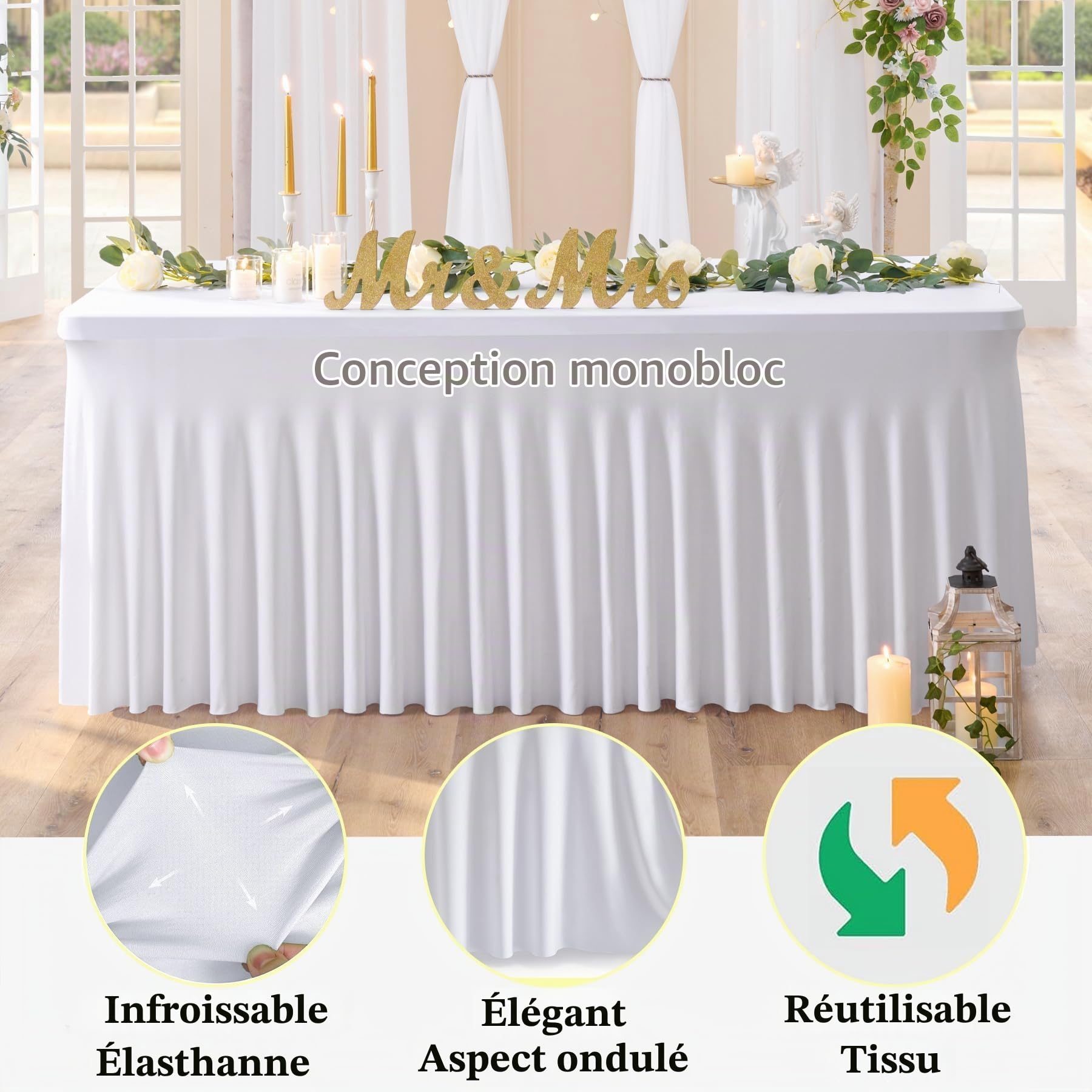 Lot de 6 nappes rectangulaires en élasthanne extensible, lavables et infroissables, pour fêtes, événements, mariages, banquets, 183 x 76 x 74 cm (L x l x H)