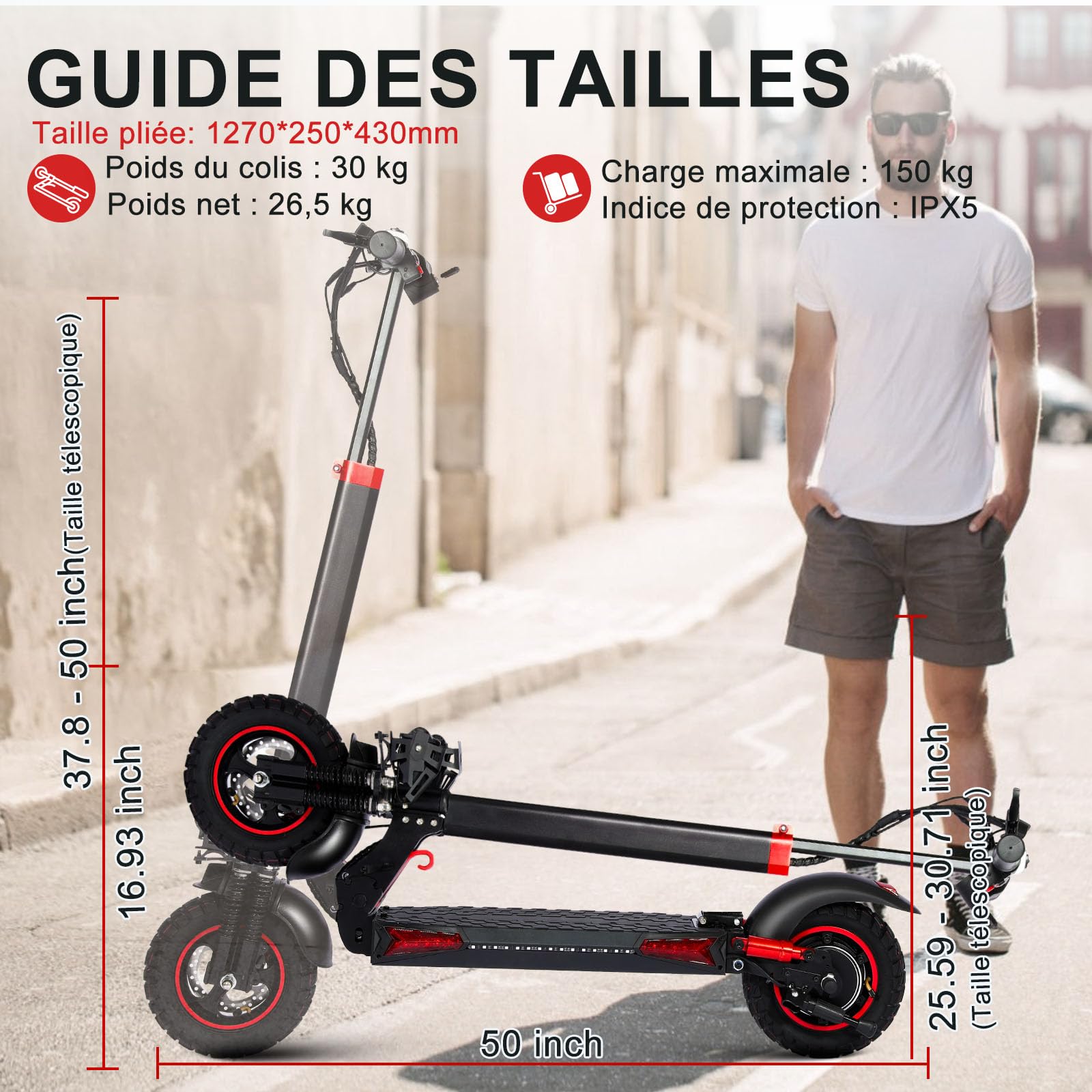 Trottinette Électrique Adulte 1200W Moteur, Autonomie 45-55KM Batterie 48V 18Ah Trotinette Electrique Pliante Portable, Roues 11" Tout Terrain Double Suspension Frein à Disque Double Escooter