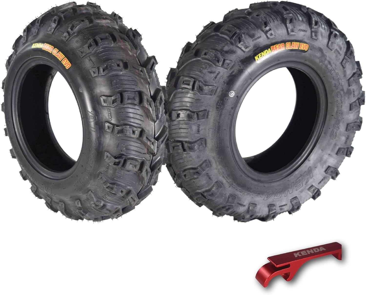 Kenda Bearclaw EVO K592-25x8-12 Front Tires for All Terrain (ATV), UTV, and Side by Side (SxS) Vehicles - 6-Ply - Bear Claw EVO 25x8x12 with Kenda Keychain (2-Pack)