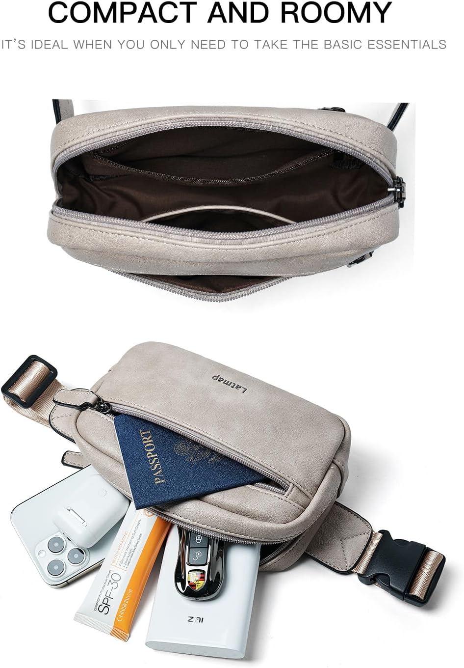 2L Fanny Packs Everywhere Belt Bag Small Fashion Crossbody Waist Pack Faux Leather Waterproof Sling Chest Bag For Women Trendy Grey - Image 5