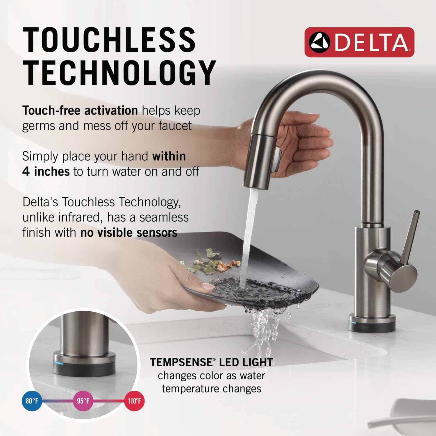 Delta Trinsic Touchless Bar Faucet with Touch Technology, Black Stainless Prep Sink Faucet with Pull Down Sprayer, Single Hole, Black Stainless 9959TL-KS-DST