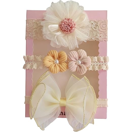 Baby Girl Headband Soft Flower Bow 3 Pcs