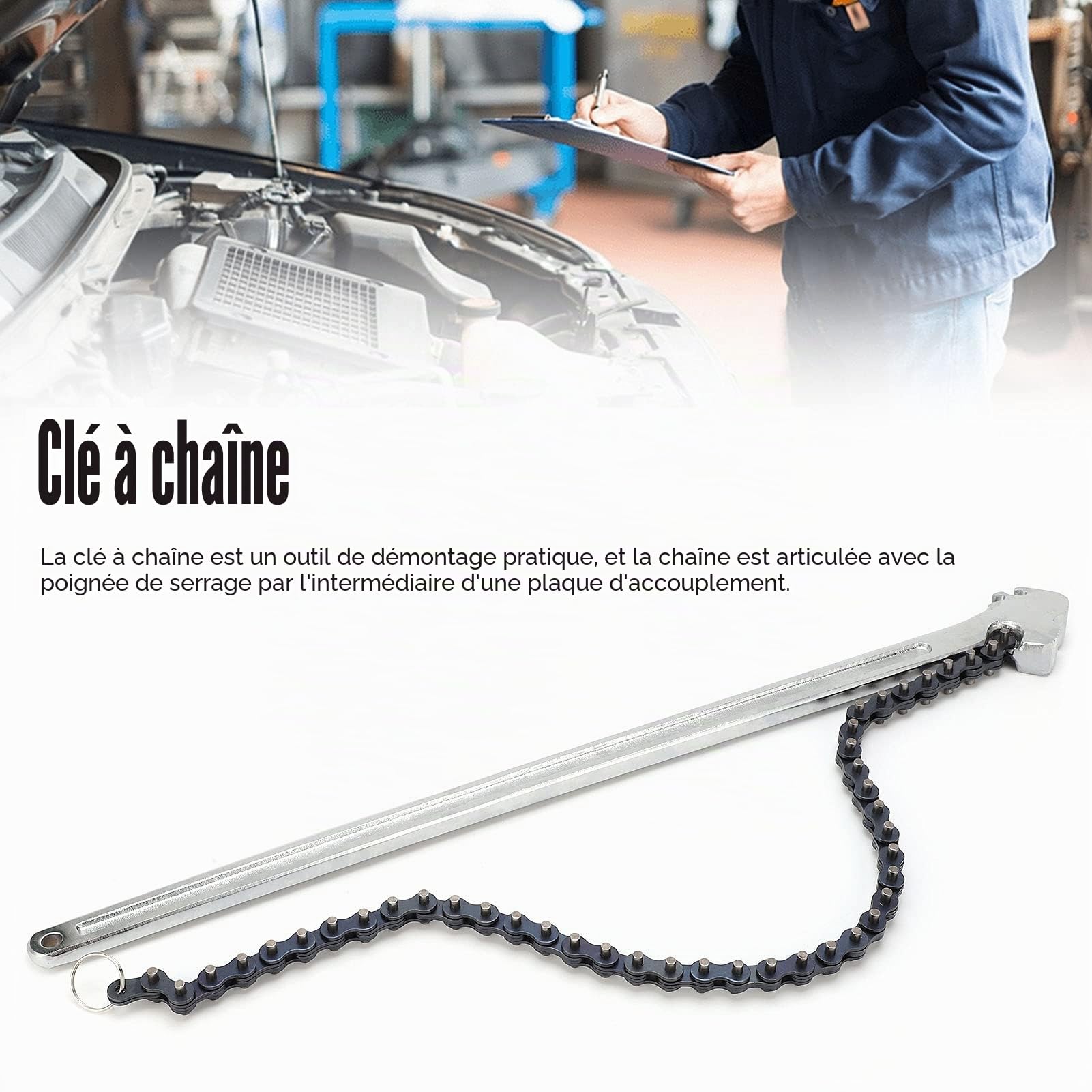 Clé à Chaîne de 61 Cm, Poignée Allongée de 615 Mm Clé à Chaîne à Cliquet Solide Outil de Filtre à Réversible Raccords de Tuyauterie Outils Outil D'articulation à Diamètre