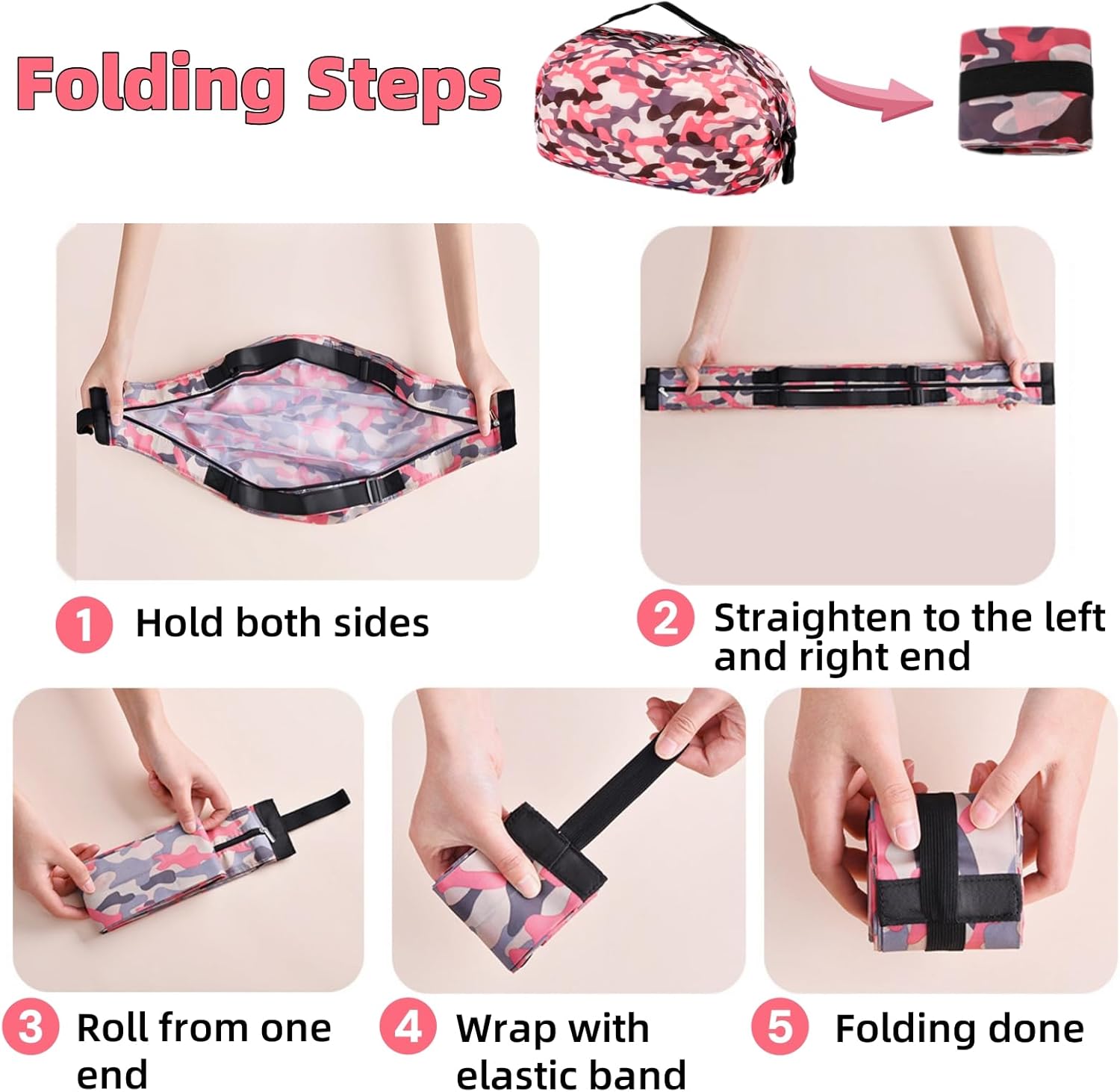 6 Pack Reusable Shopping Bags, Large Capacity Foldable Grocery Tote Bag with Zipper Adjustable Strap, Compact Washable Oxford Cloth Travel Duffel Bag for Outdoor, Gym, Camping - Image 4