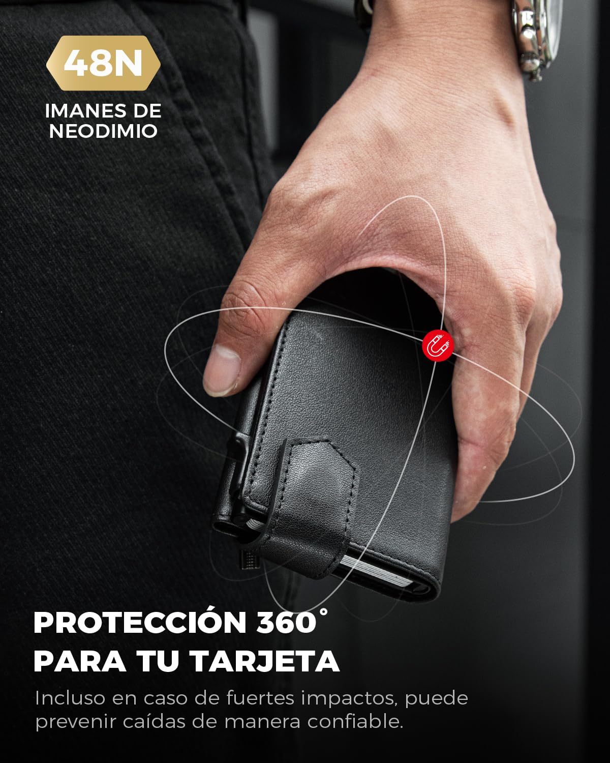 LORZOR® Cartera Pequeña de Piel Auténtica para Hombre, Tarjetero con Cierre Magnético, Billetera RFID Pop-up, Monedero con Capacidad para 10 Tarjetas