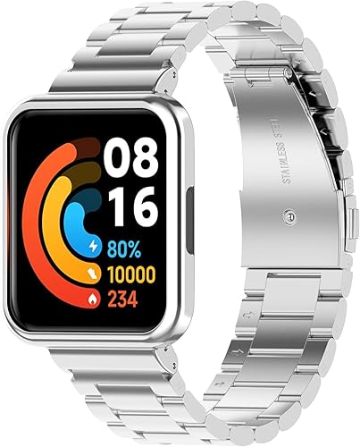 Bandas compatibles con Xiaomi Redmi Watch 2 Lite Rastreador de actividad de acero inoxidable sólido para mujeres y hombres, pulsera de metal con