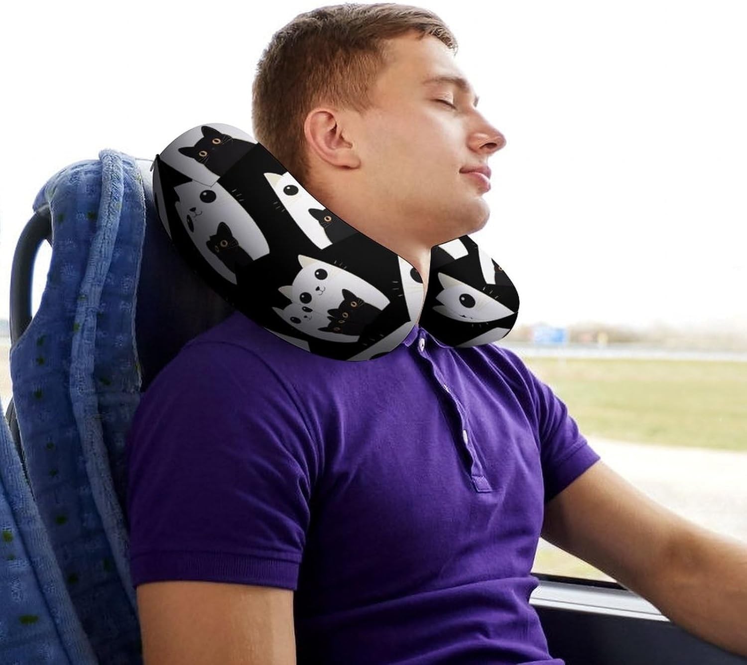 White and Black Cats Memory Foam Pillows U Shaped Travel Neck Pillow