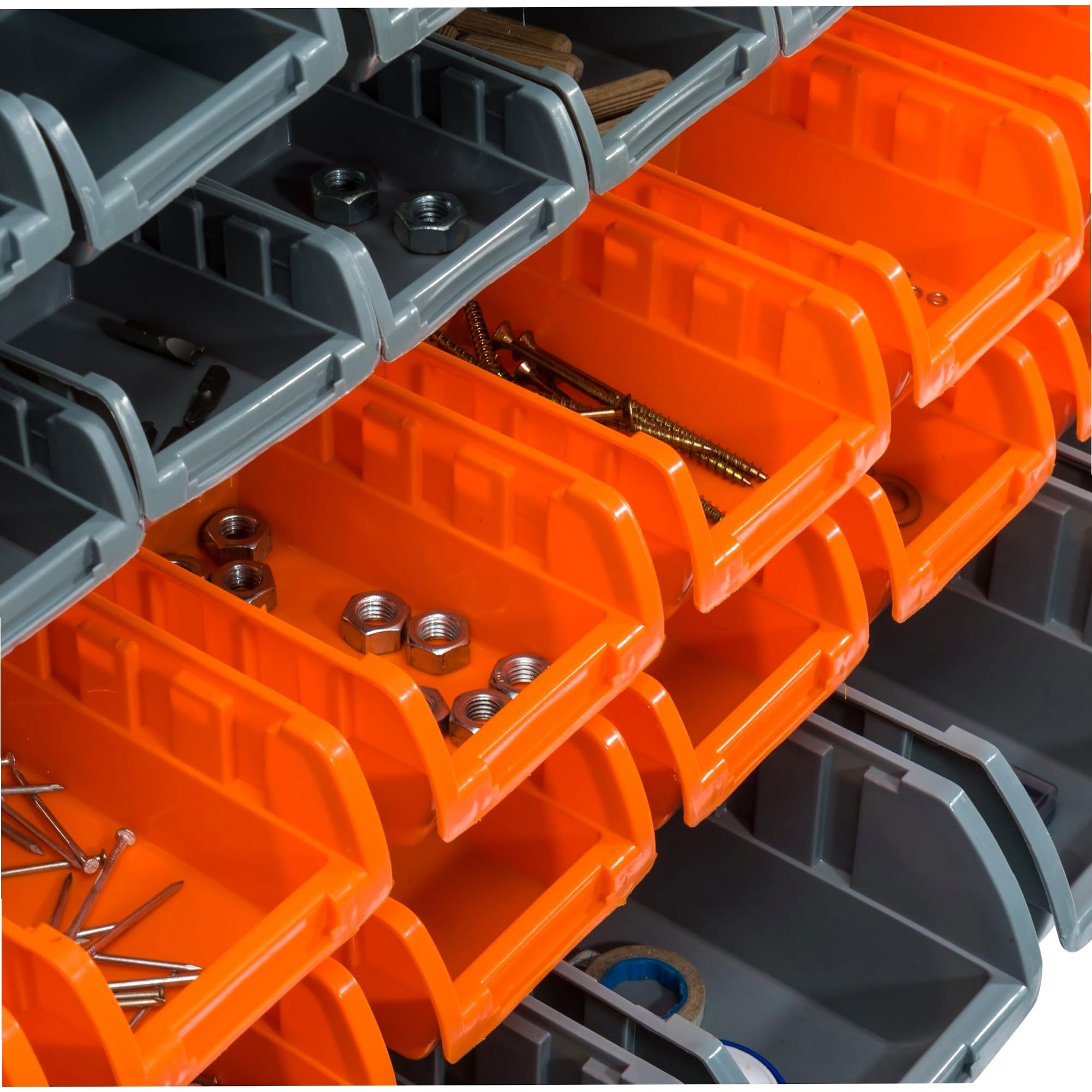 WERKA PRO Panneaux Muraux avec Bacs à Bec - Rangement Atelier Polypropylène - 52 Bacs Variés pour Quincaillerie et Outils - Dimensions Totales 96 x 54 cm - Organisation Optimale