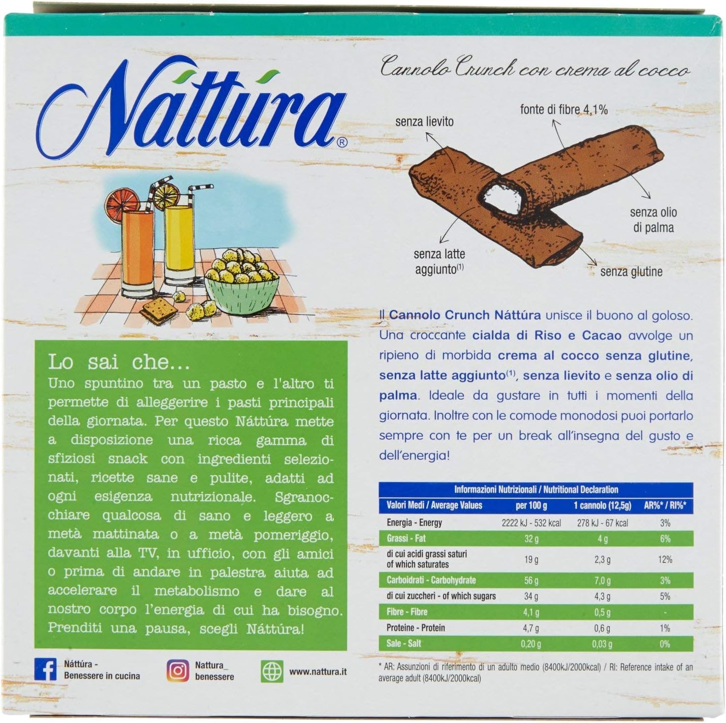 Italian Gourmet Nattura Glutenfreie Kokos-Cannoli 9x125g 1,125kg 90 Stück
