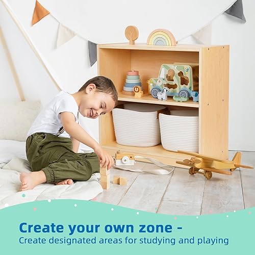 Miniatura 4 de OOOK Montessori - Estantería y almacenamiento de juguetes, estantería compacta para espacios pequeños, estantes de almacenamiento de madera y