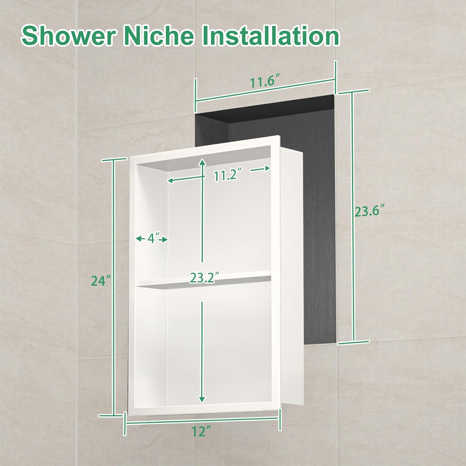 sanitemodar shower niche, stainless steel niche for shower wall, 24" x 12" no tile needed,recessed for bathroom storage (warm white, 24" x 12",double) warm white 24" x 12", double