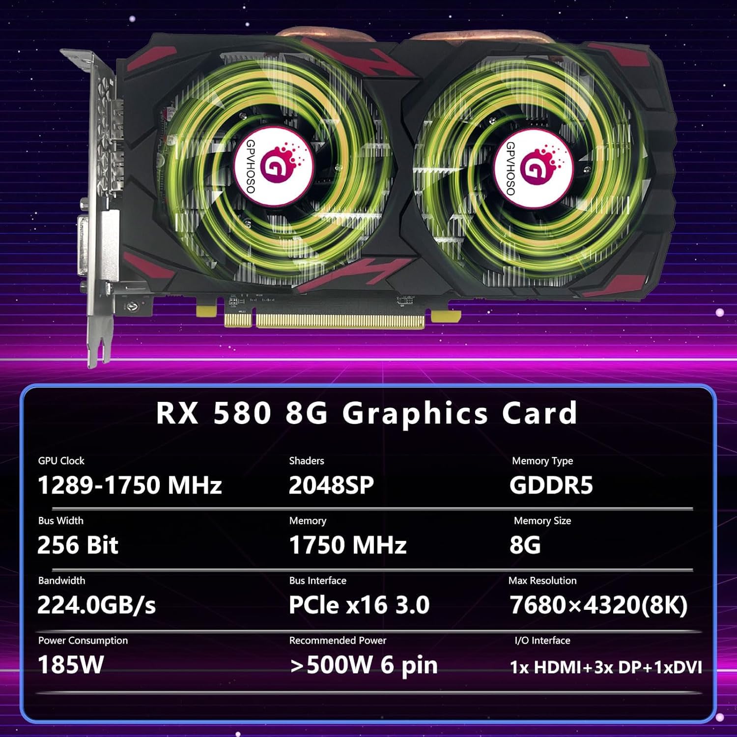Jieshuo Amd Rx580 8 Go 256bit 2048sp Gddr5 Jeu D'ordinateur Carte