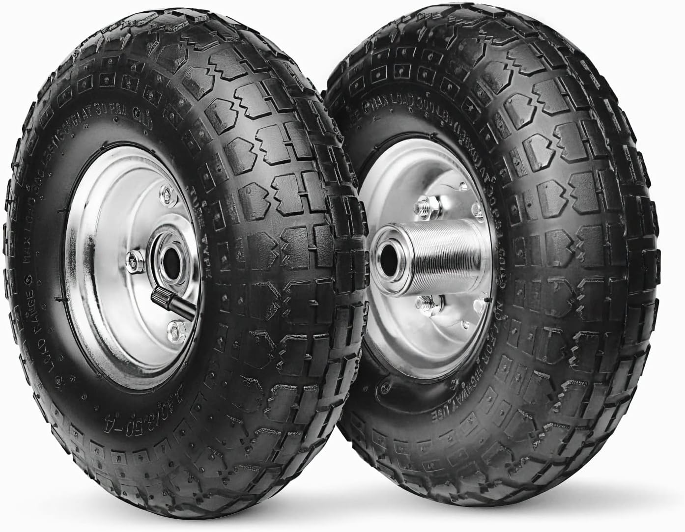 10-Inch Replacement Tire and Wheel 4.10/3.50-4" - 10” Pneumatic Utility Tires for Cart, Dolly, Hand Truck, Generator, Lawnmower, Garden Wagon with 5/8” Axle Bore Hole - Double Sealed Bearings (2 pack)