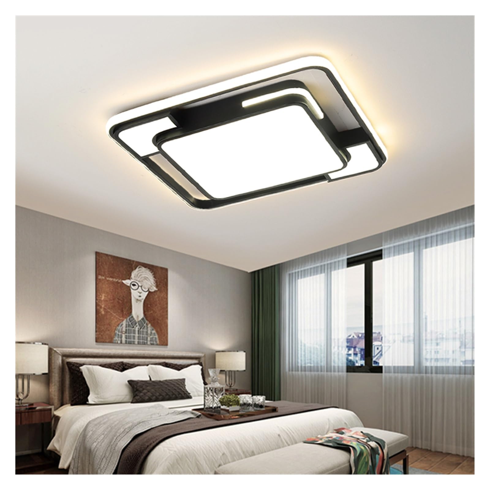 Kreatywna kwadratowa lampa sufitowa LED z pilotem do salonu, sypialni lub jadalni (czarna, 52 x 52 cm, 3 kolory, bez pilota)