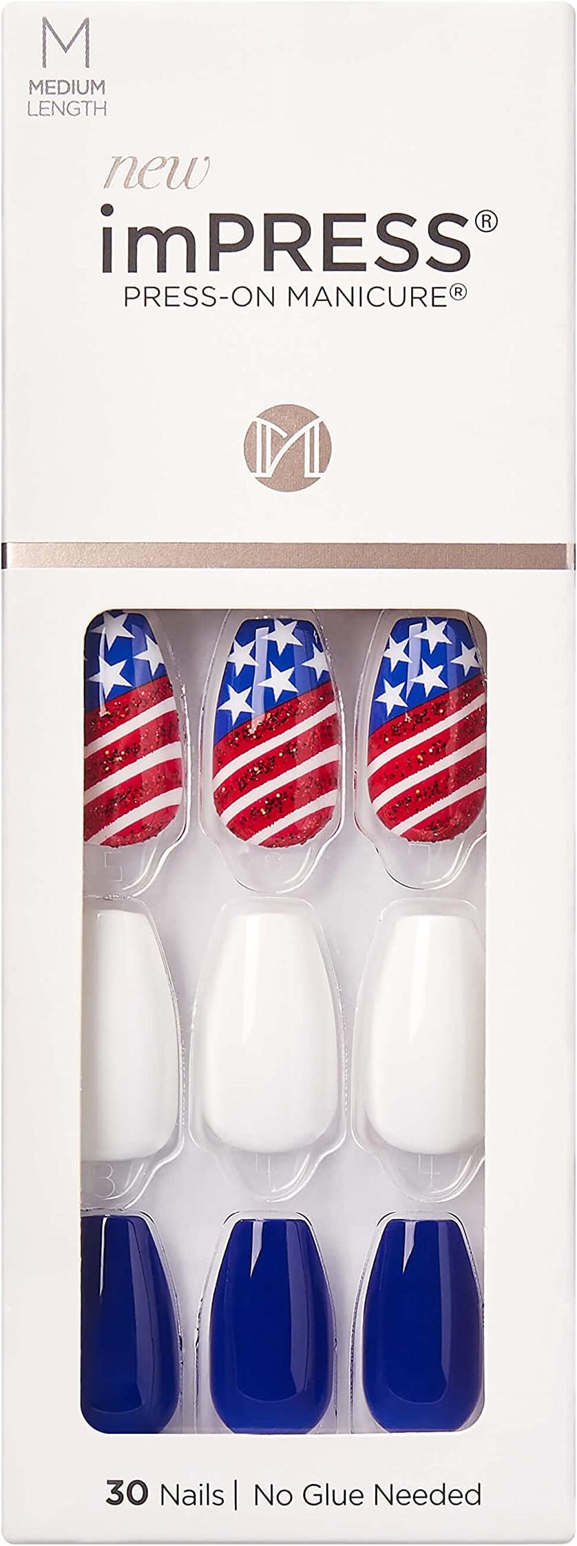 Kiss imPRESS Press on Manacure 4th of July Acrylic Nails - Shining Stars