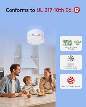 Heiman Smoke Detector, Photoelectric Smoke Alarms for Home, Battery Powered Fire Alarm, UL 217 10th Ed. Certified, Small Compact, Test Silence Button