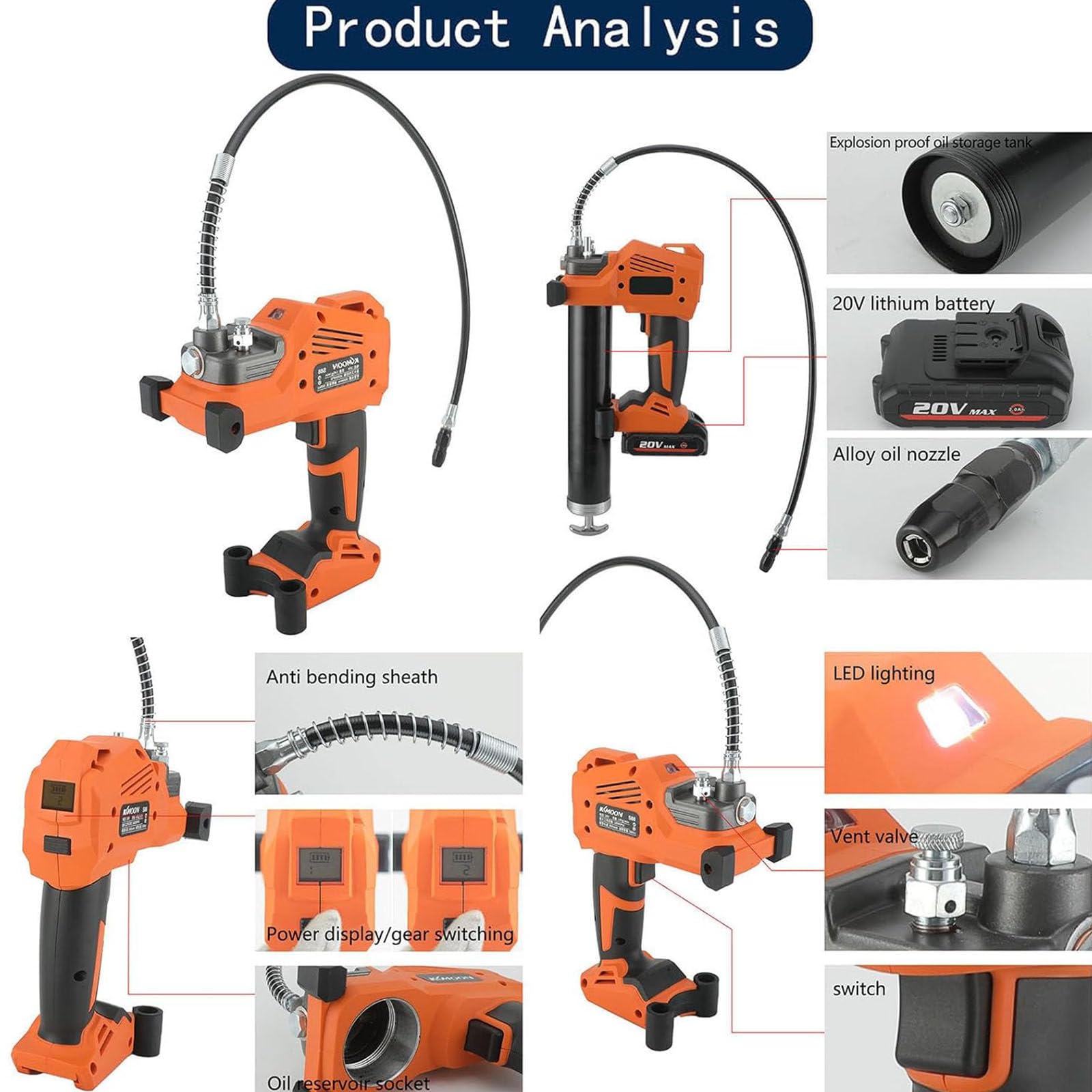 Pistola Engrasadora Eléctrica,Bomba Engrase Pequeña,Pistola Engrasadora Inalámbrica Alimentada por Batería,para Maquinaria Agrícola,Barcos,Camiones,2Batteries