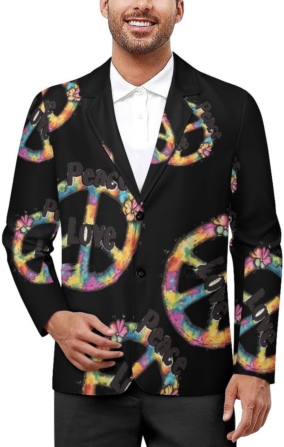 Peace Sign Tie Dye Mens Blazer Lightweight Sport Coat Two Button Suit Jackets