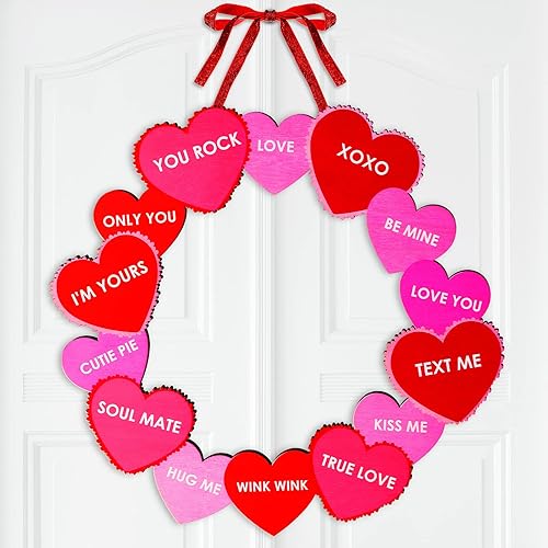 Coronas de corazón de madera para puerta delantera, decoración de boda, corona de corazón, aniversario, día de madera, colgante de pared de San