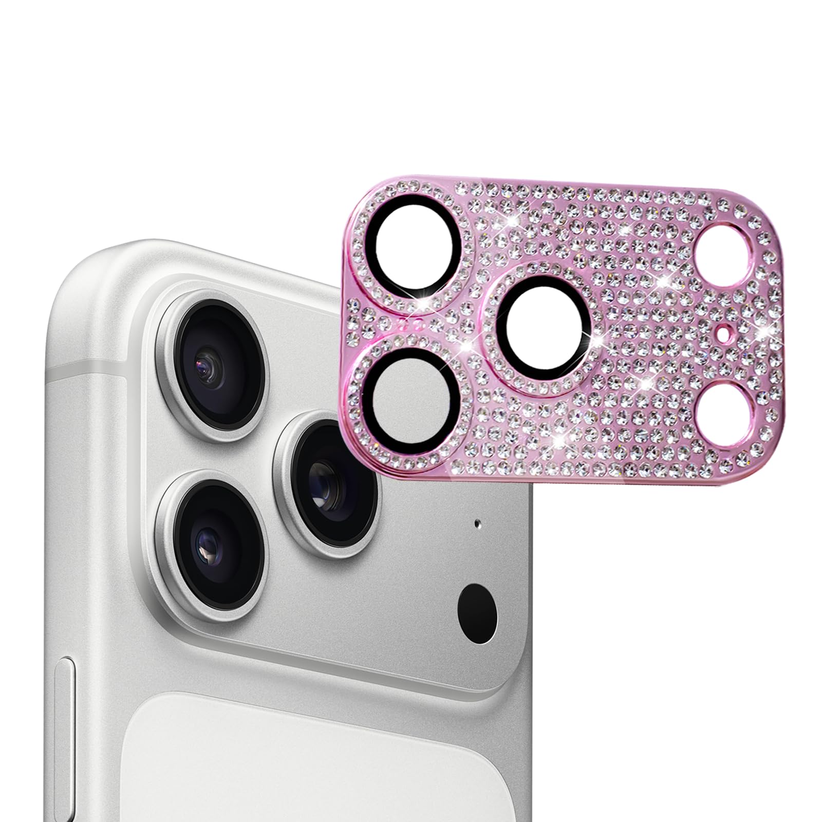 For iPhone 17 Pro カメラフィルム カメラカバー レンズカバー カメラ保護 ラインストーン【アルミ合金縁取り+強化ガラス】 レンズ全体保護 黒縁取り 露出オーバー防止 キラキラ レンズ保護フィルム 携帯電話の装飾 貼り付け簡単 貼り付け簡単 気泡防止 飛散防止 高透過率 【ピンク】 iPhone 17 Pro 用 レンズフィルム