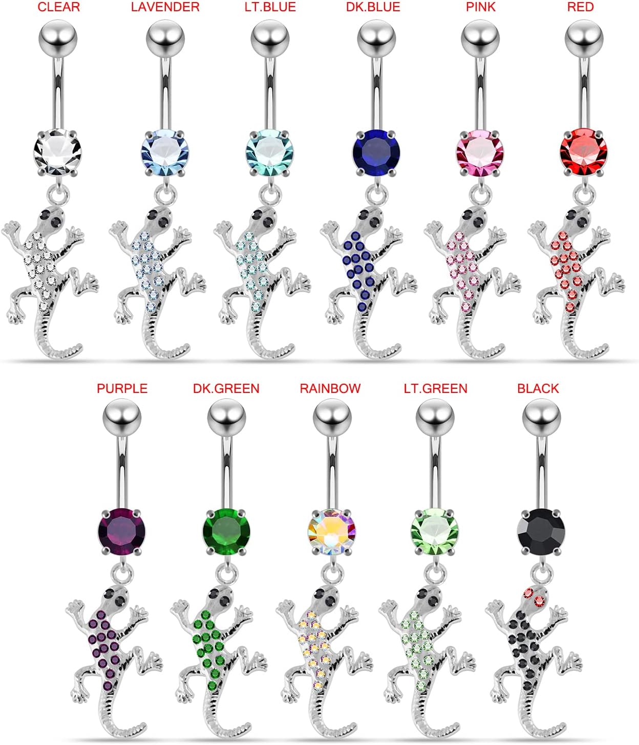 Stylish Lizard Dangling Design 925 Sterling Silver with Stainless Steel Belly Ring - Belly Button jewelry - Navel jewelry