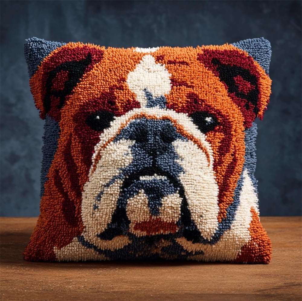 FWRTYCB Latch Hook Pillow Case Kits,Bulldog Latch Hook Kits Cushion