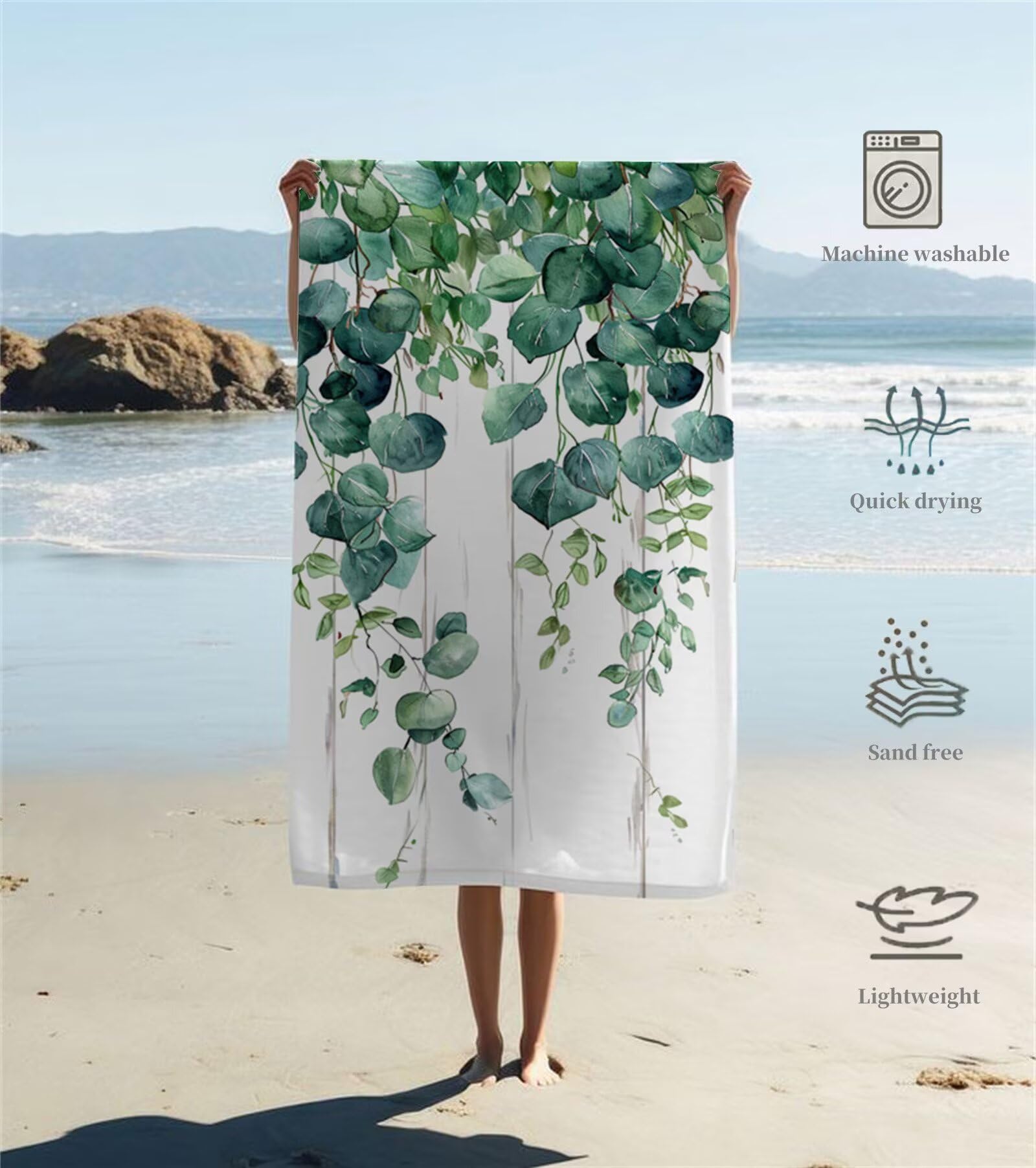 Ręcznik z mikrofibry w kształcie liścia XXL 220 x 100 cm, chłonny i szybkoschnący ręcznik do sauny z gumką, antypoślizgowy, na plażę, do pływania, Y1-852