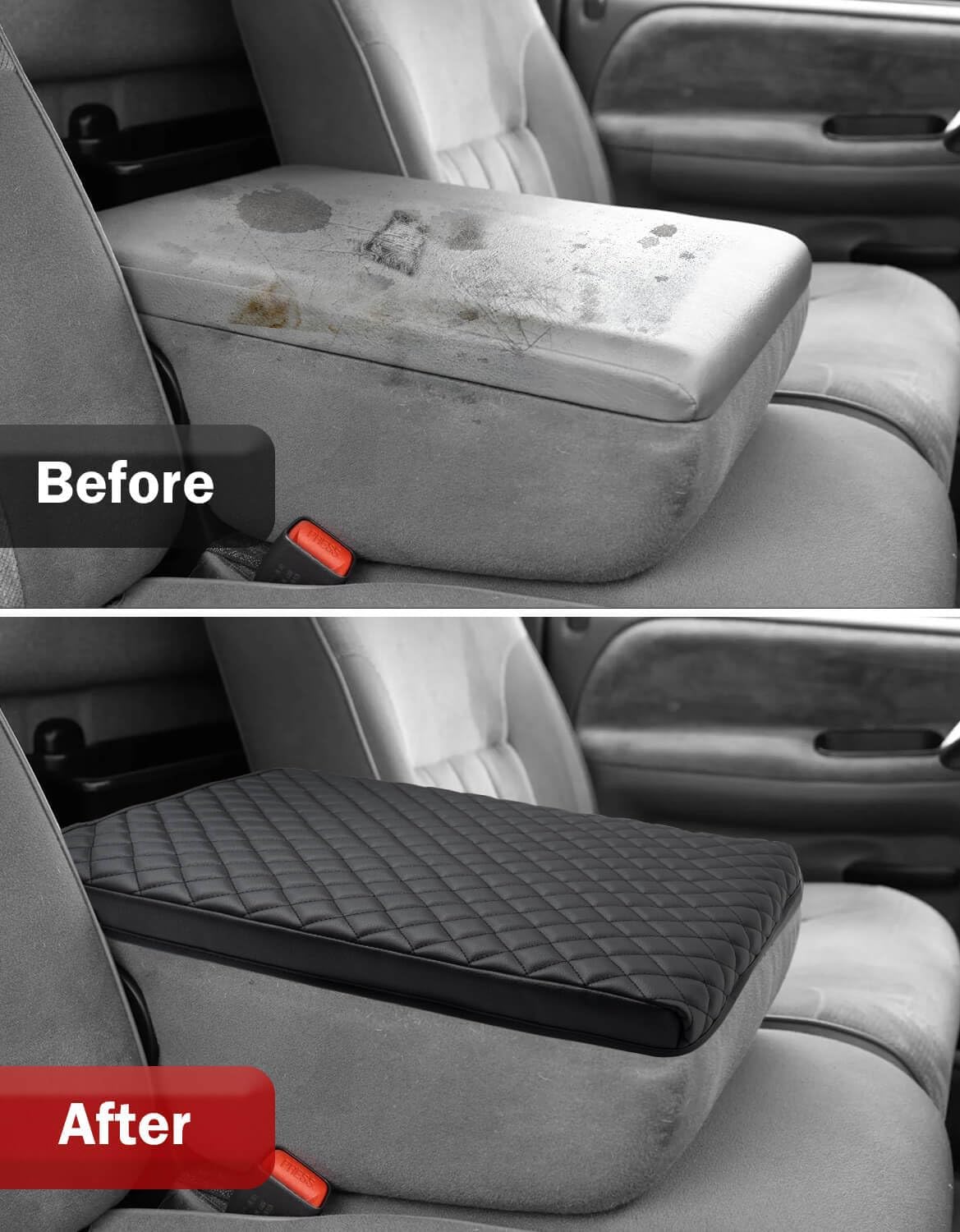 KBH Center Console Armrest Cover for Dodge Ram 1500 2500 3500 1994-2001, 19"x15" Jump Seat, Vinyl Leather Interior Accessories, Anti-Scratch, Black
