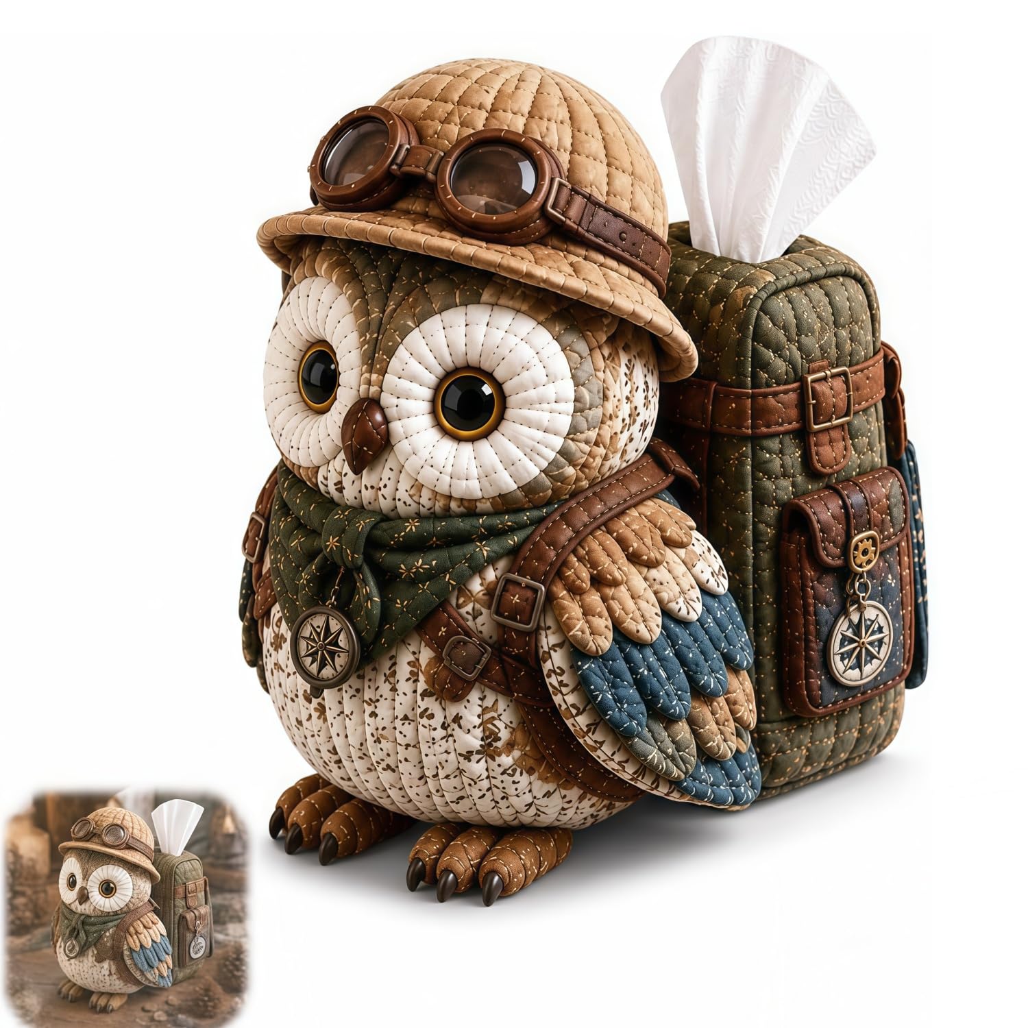 APOMNG Wise Owl Quilted Tissue Box DIY Sewing Kit Cute Patchwork Fabric Holder Cover Handmade Craft for Adults Creative Home Decor Gift,M