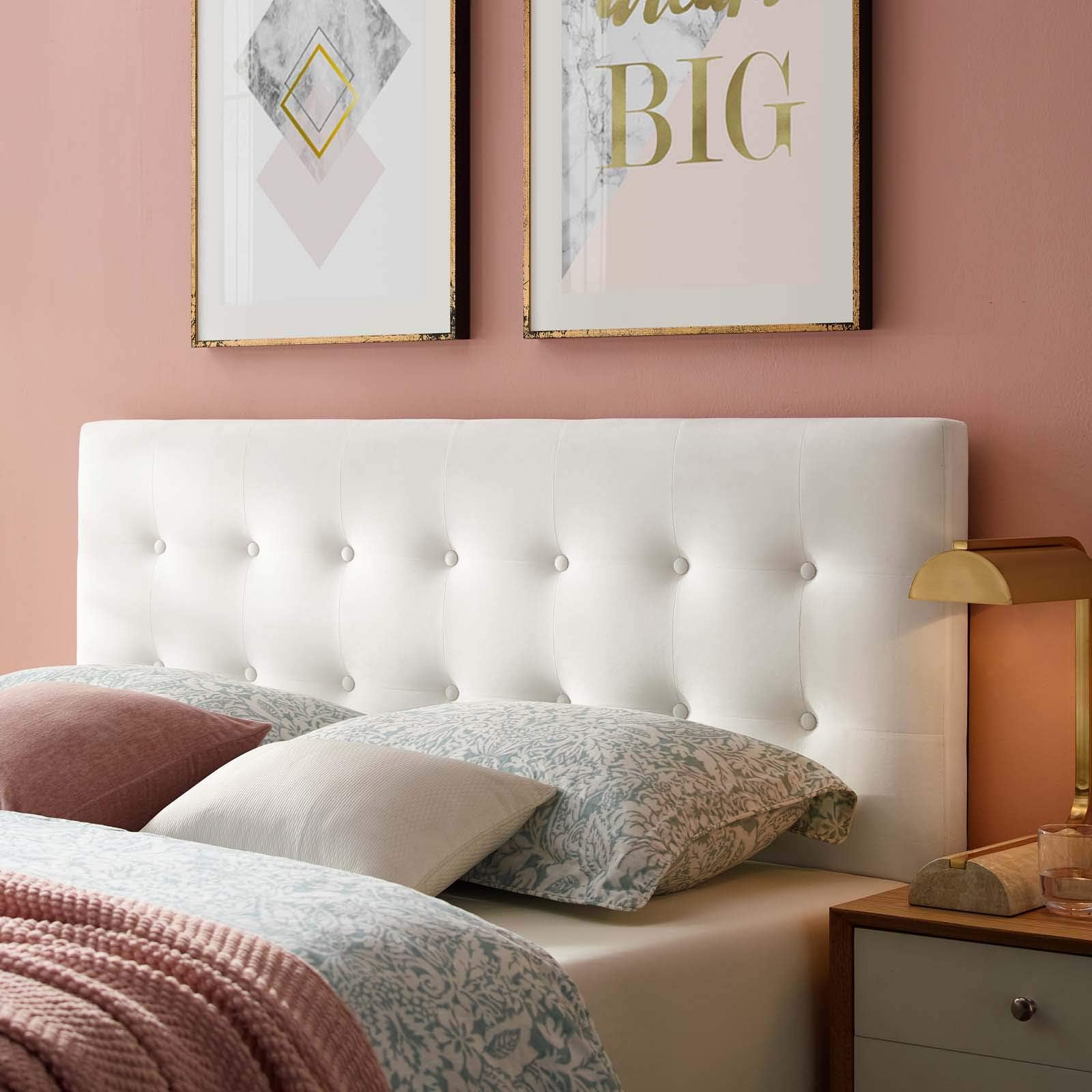 ModwayEmily Full Biscuit Tufted Performance Velvet Headboard, White