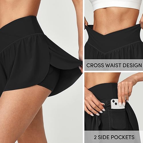 Miniatura 4 de IUGA Pantalones cortos deportivos para mujer, de cintura alta, para entrenamiento, correr, cruzados, fluidos, de mariposa, ropa de preparación, para