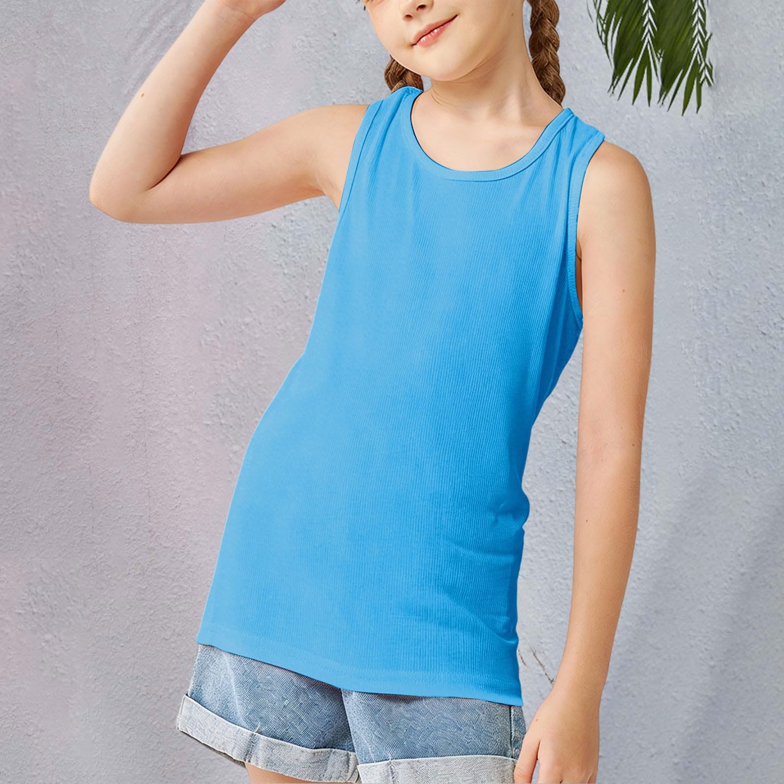 Paquete de 3 camisetas sin mangas para niñas y niños, camisetas de verano de color liso, camisetas casuales de cuello redondo, camisetas sin mangas para adolescentes, ligeras y ajustadas