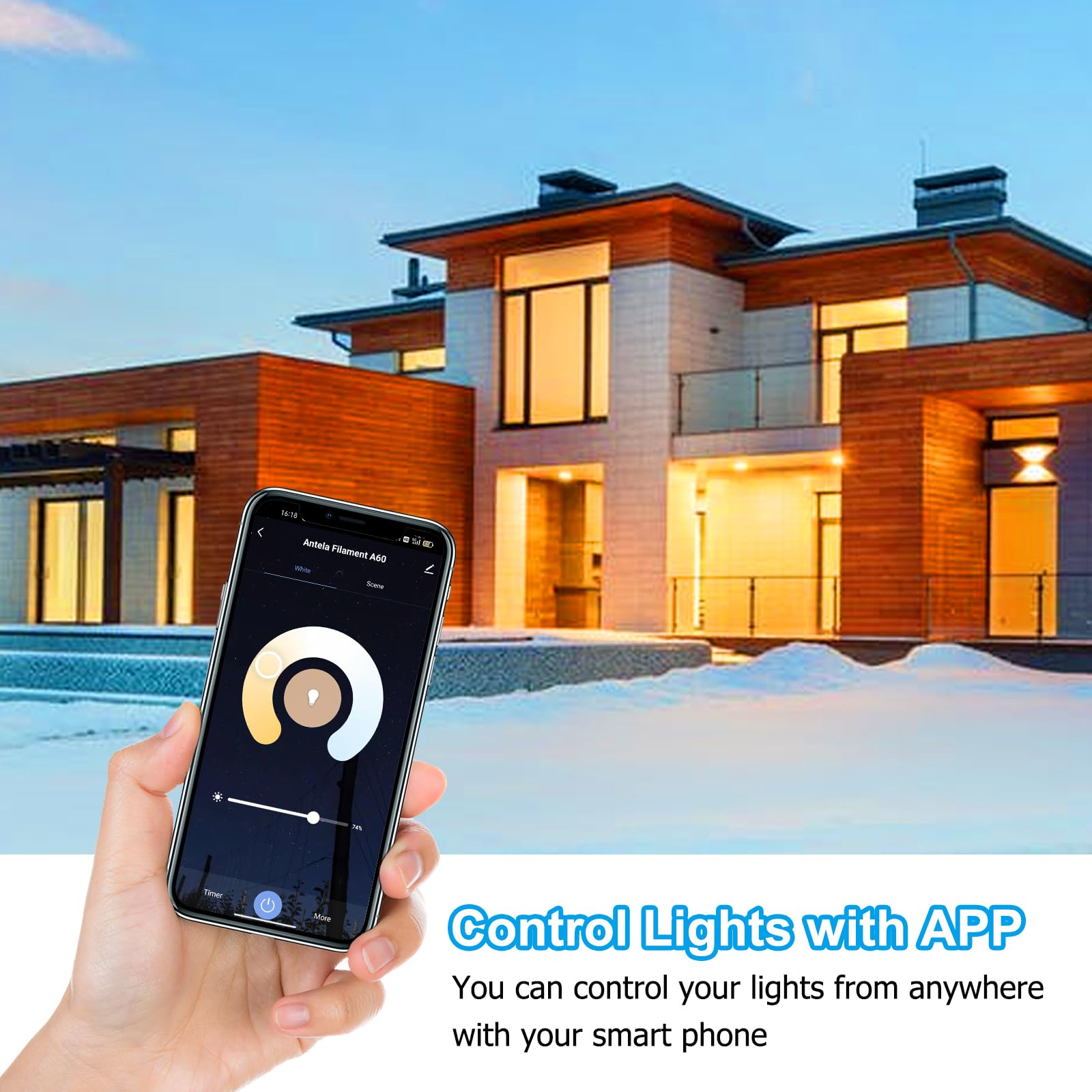 ANTELA Lampadine Alexa Inteligente Filamento E14 C35, 4,5W 470LM Dimmerabile 2700K-6500K Bianco Freddo/Caldo, Compatibile con Alexa/Google Home, Controllo Vocale, Controllo APP, 2.4GHz WiFi, 4Pezzi