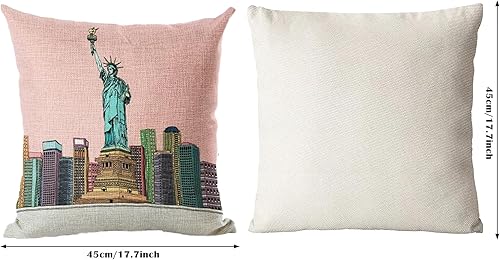 Miniatura 2 de NAVISSORY Funda de almohada de 2 piezas, diseño de edificios de fama mundial, Torre Eiffel de París, Estatua de la Libertad, funda de almohada de 18