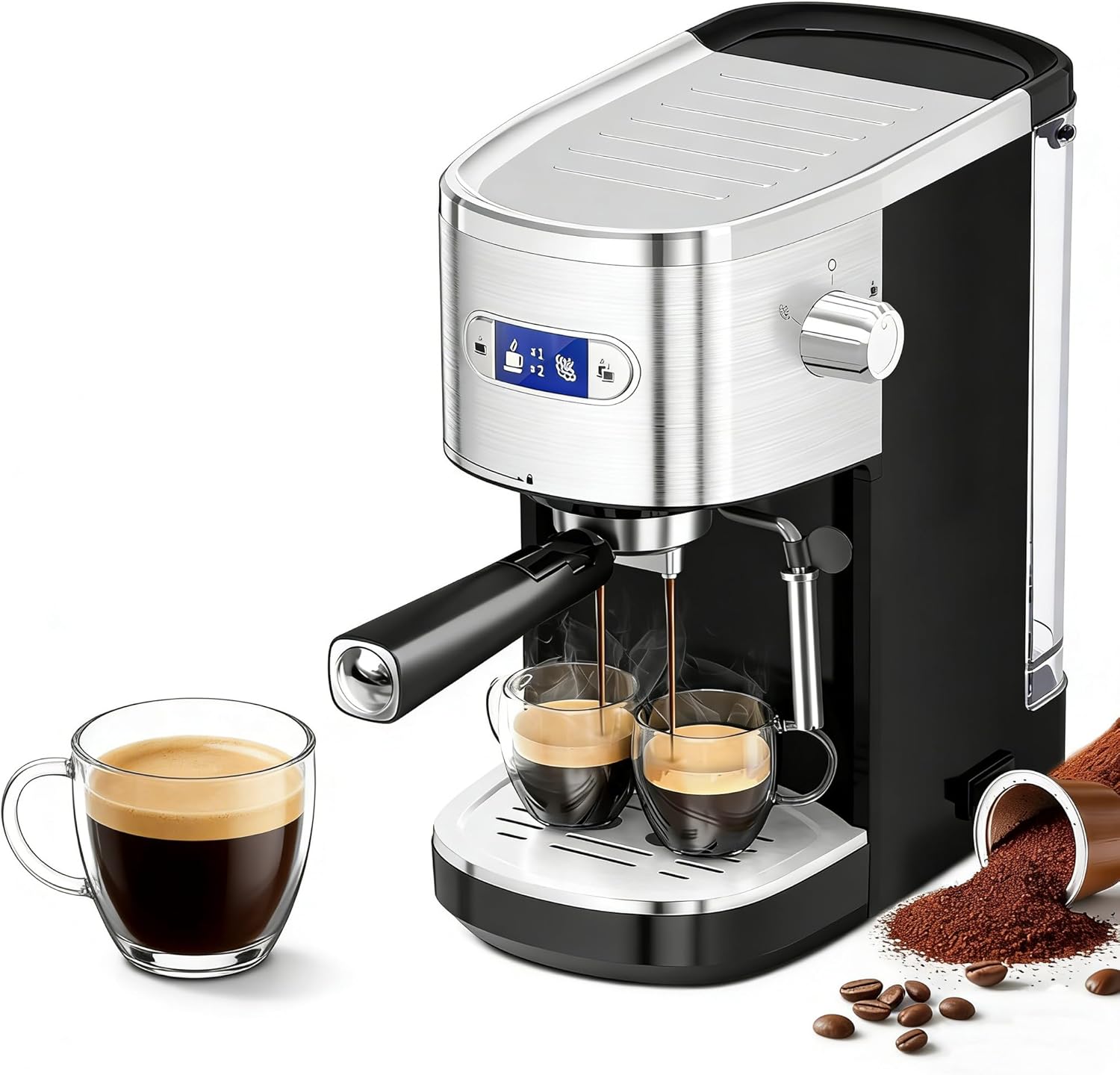 Máquina de Espresso Automática 20 Bar con Vaporizador y Tanque 1.2L