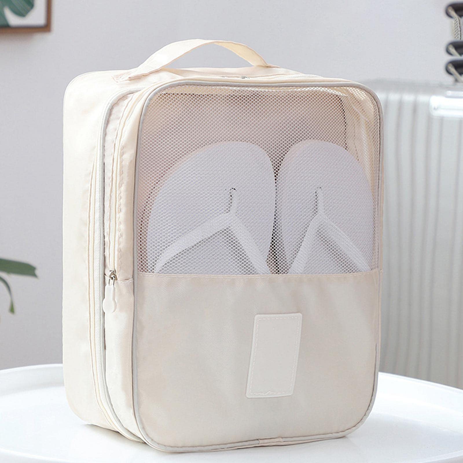 Schuh-Aufbewahrungstasche, Doppelreißverschluss, faltbar, Turnschuhe für Camping, Reisen, Angeln, Beige, 5er-Set (Beige), 29X22X13CM