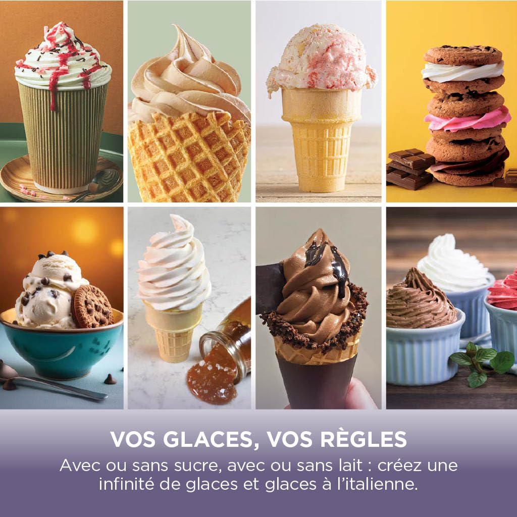 NINJA CREAMi Sorbetière Scoop and Swirl avec 2 pots, 13 modes pour réaliser crèmes glacées, glaces à l’italienne, gelatos, sorbets, milkshakes et plus, option Extra, Stone/Or NC701EUSTGD