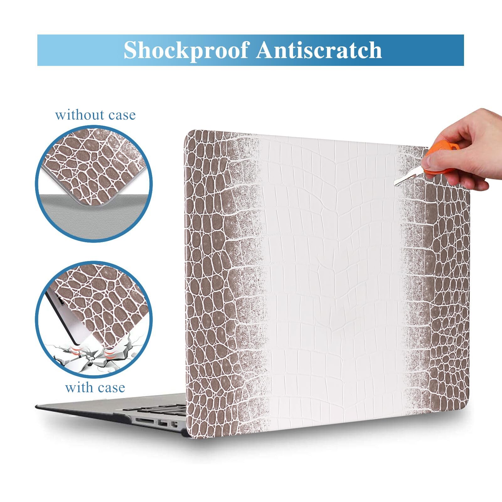 Funda de piel sintética para MacBook Pro de 13 pulgadas 2025-2016 M2 M1 A2338 A2289 A2251 A2159 A1989 A1706 A1708, piel de cocodrilo texturizada con piel de serpiente y cubierta para teclado