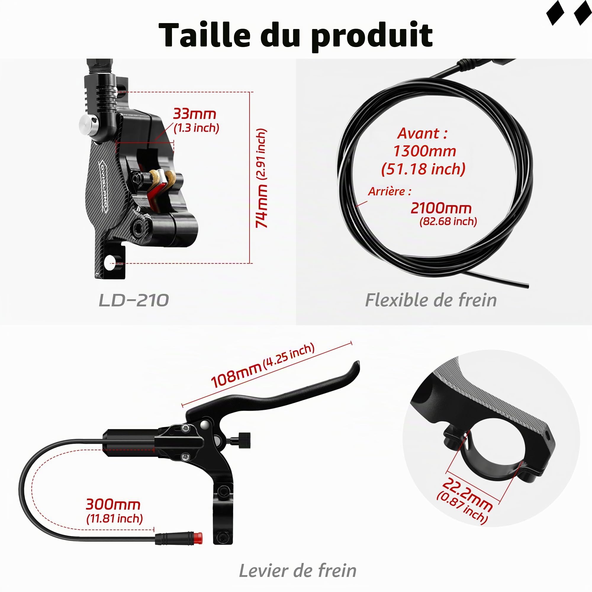 LD-210S Kit de Freins à disques hydrauliques，2-PIN/Kit de Freins hydrauliques pour Scooter électrique/E-Scooter