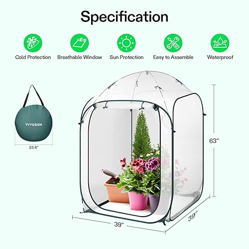 Miniatura 2 de VIVOSUN Invernadero portátil de 39 x 39 x 63 pulgadas, con cubierta de PVC y base desmontable, desplegable y plegable instantáneo, mini invernadero