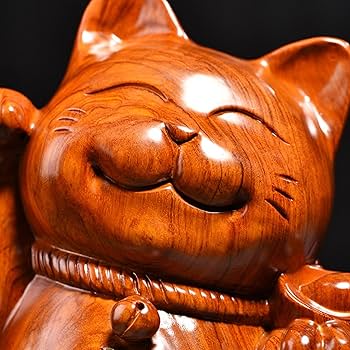 Amazon.co.jp: 招き猫 置物 おしゃれ 金運・招福 招き猫 木製 木彫り