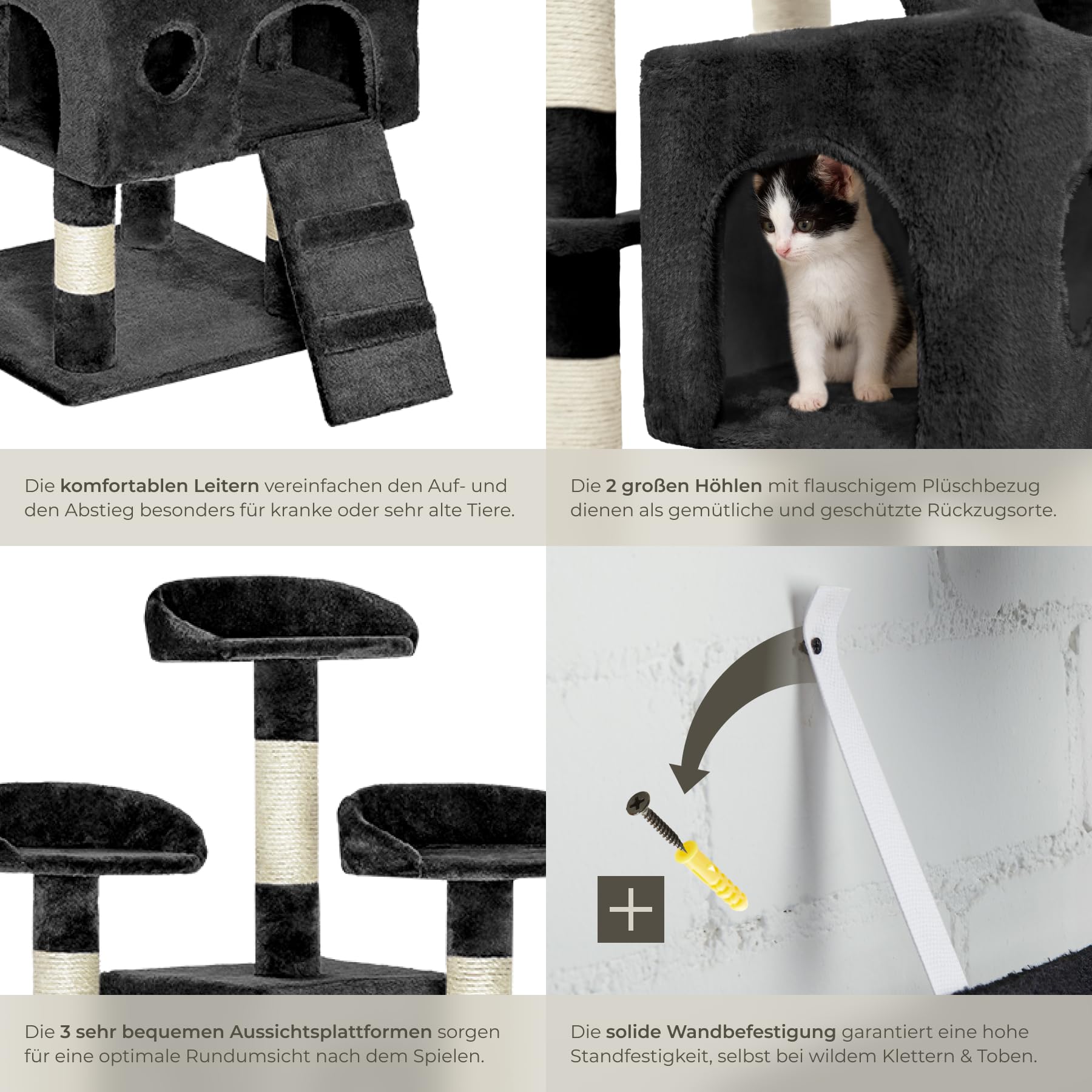 tectake® Katzen Kratzbaum Katzenbaum mittelhoch -Diverse Farben- (Schwarz)