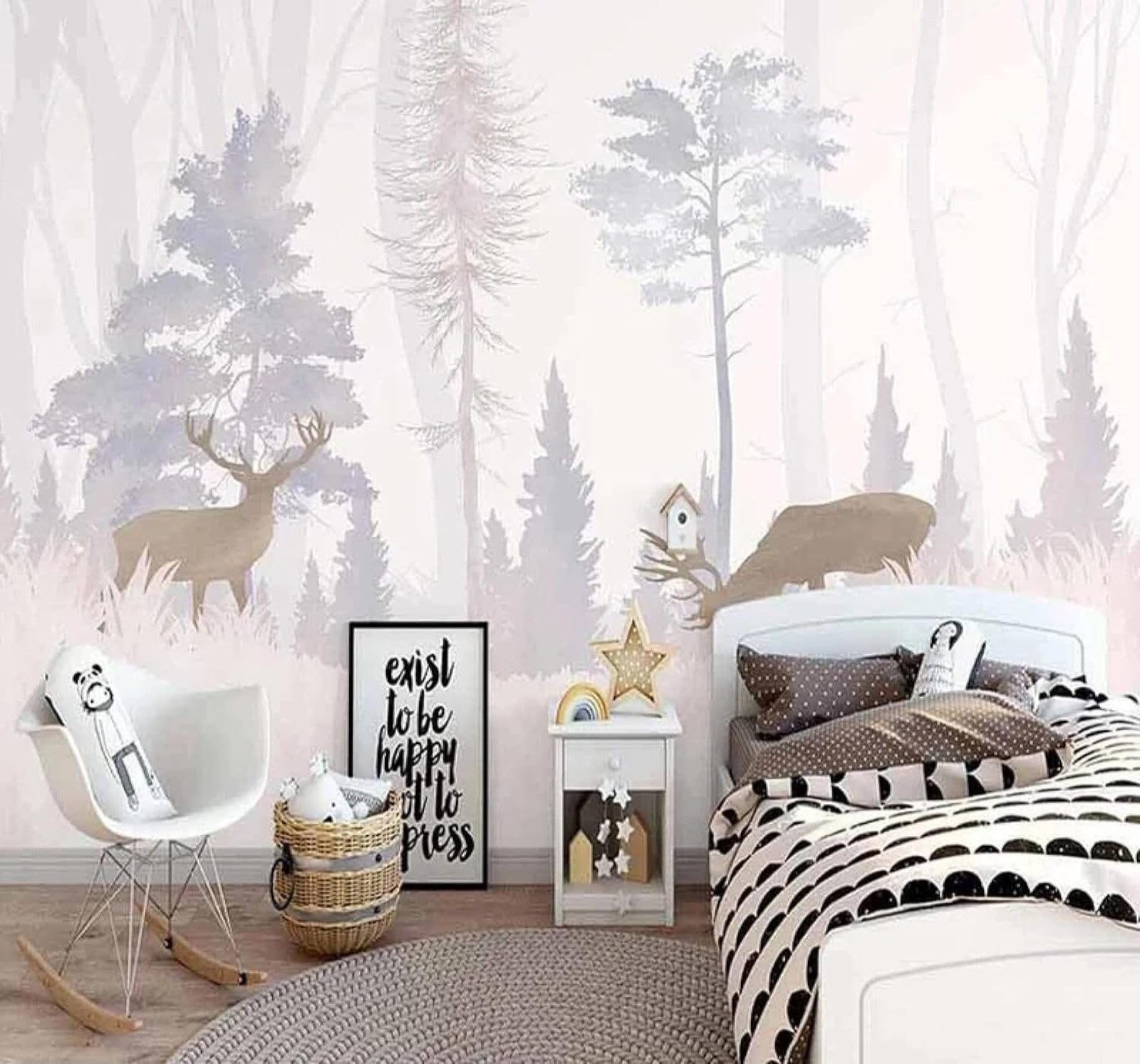 XLMING Hand Drawn Moose Forest Creative Art 3D Wallpaper Luxury Silk Study Dining Feature Sofa Grey Bedroom Living Room Tv Decorative Wall-350cm×256cm
