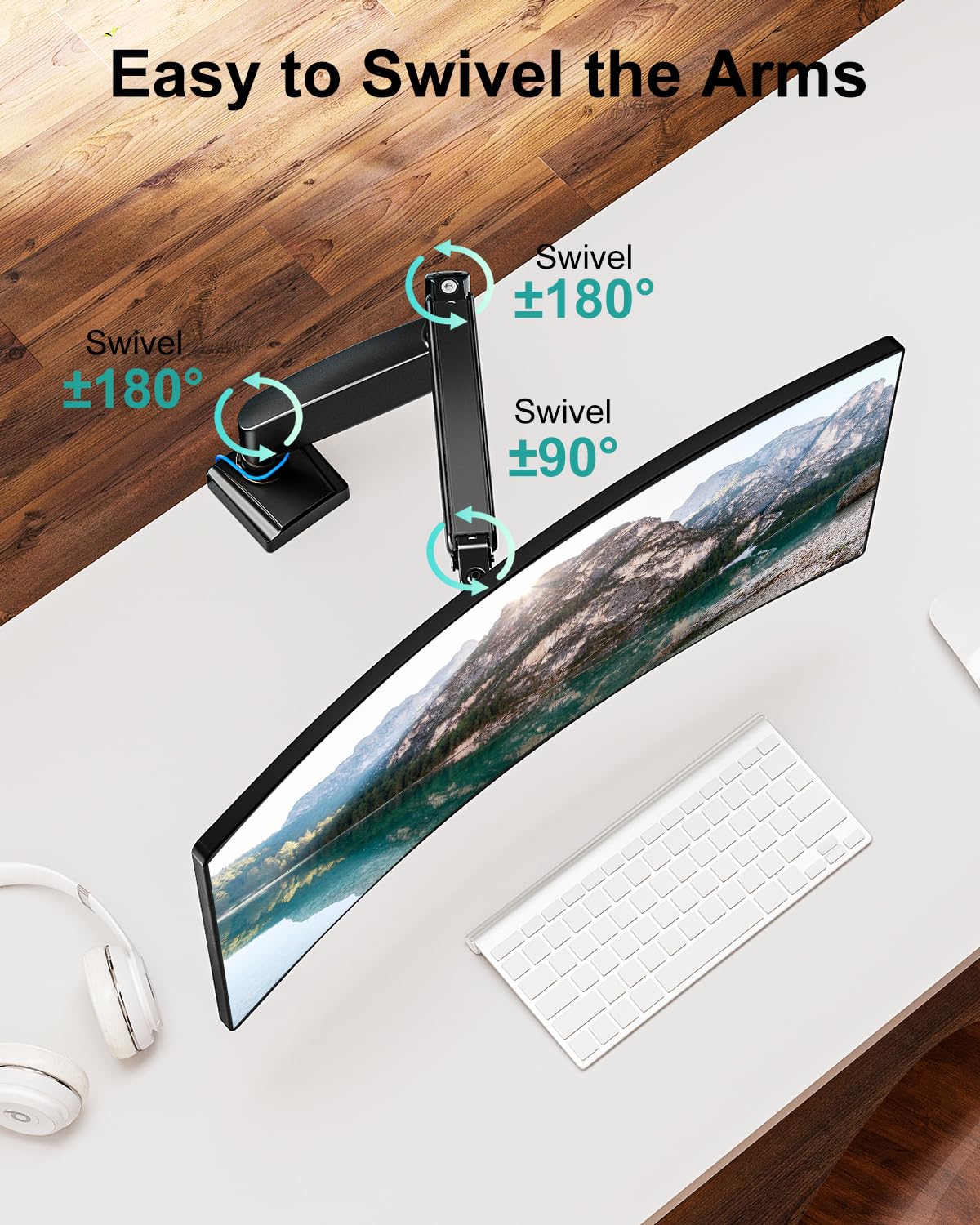 Soporte de escritorio para monitor individual, brazo ajustable de monitor de movimiento completo de 19 a 34 pulgadas, soporte para monitor de computadora con abrazadera y base de ojales, se adapta a