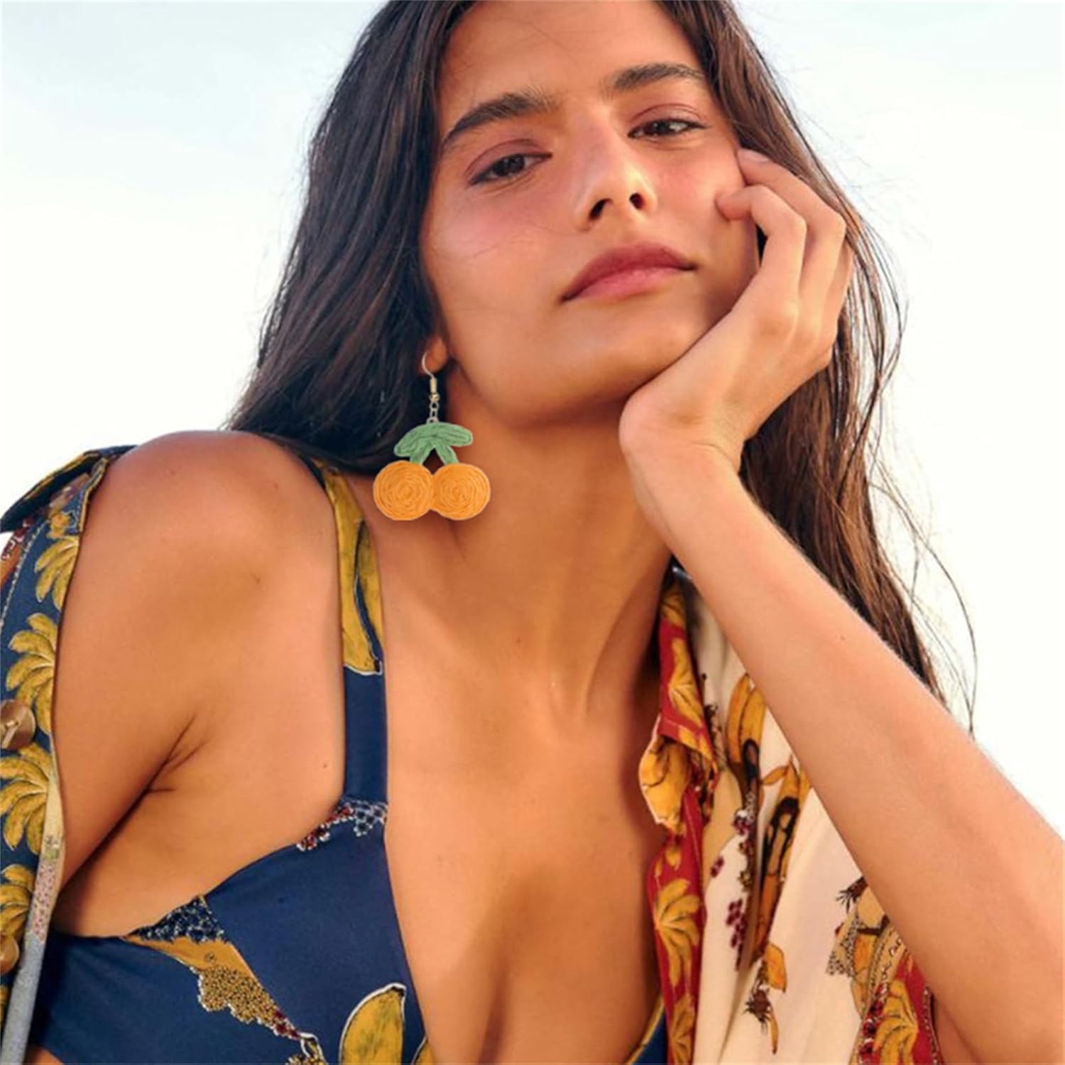 Raffia Sweety Cherry Earrings for Women Handmade Rattan Dangle Earring Light Weight Fruits Earrings Summer Tropical Beach Vacation Jewelry - Image 3