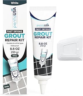 PentaUSA Tile Grout Repair Kit - White Grout Filler, Triple Protection, Fast Drying Formula Restores and Renews Grout Lines with Scraper (White, 8.8oz / 250gr)