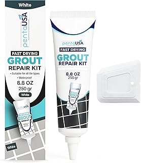 PentaUSA Tile Grout Repair Kit - White Grout Filler, Triple Protection, Fast Drying Formula Restores and Renews Grout Lines with Scraper (White, 8.8oz / 250gr)
