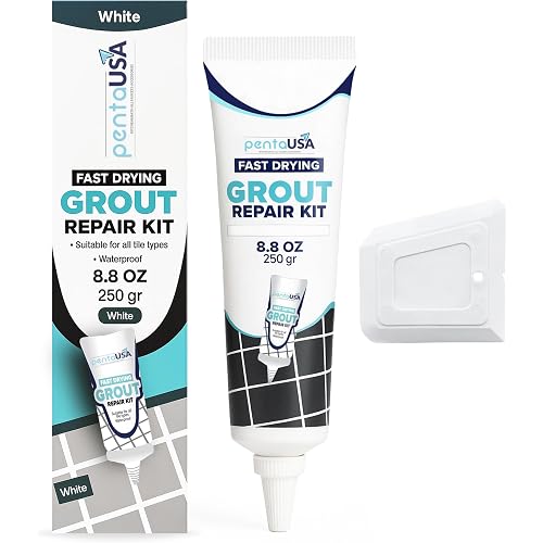 PentaUSA Tile Grout Repair Kit - White Premixed Acrylic Sanded Grout Filler for Bathroom, Shower, and Kitchen, Water-Resistant Tube with Applicator, Fills Cracks and Gaps, Fast Drying (8.8oz / 250g)