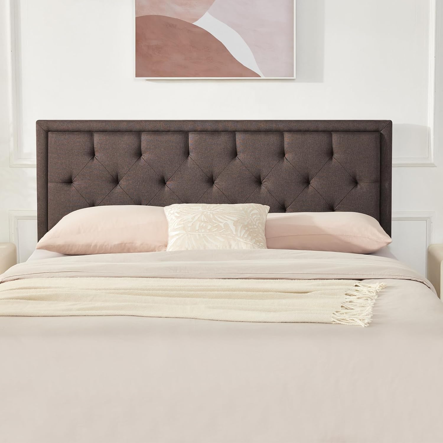 Huatean Home Twin XL Upholstered Headboard Only, Tufted Linen Headboard for Dorm Bed, Height Adjustable 37”–51”, Solid Wood Frame with Sturdy Metal Legs, Modern Design, Charcoal