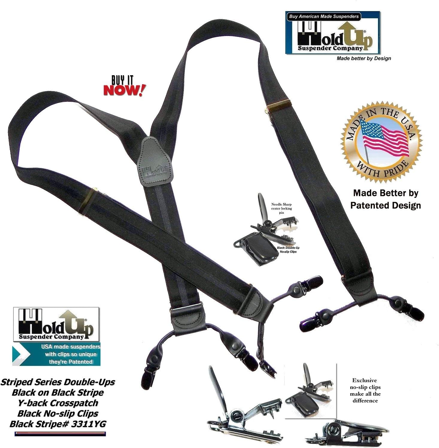 Hold-Up Jacquard Series suspenders for Men in the Double-Up style with the USA patented No-Slip clips